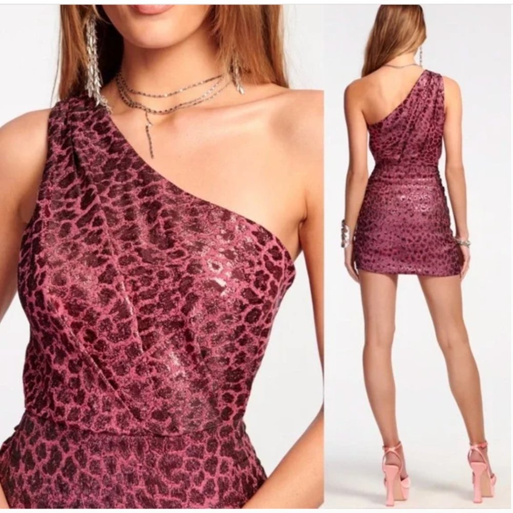 Ramy Brooke  Linda One Shoulder Mini Dress in Pink Animal Print XS NWT $525 - Picture 3 of 11